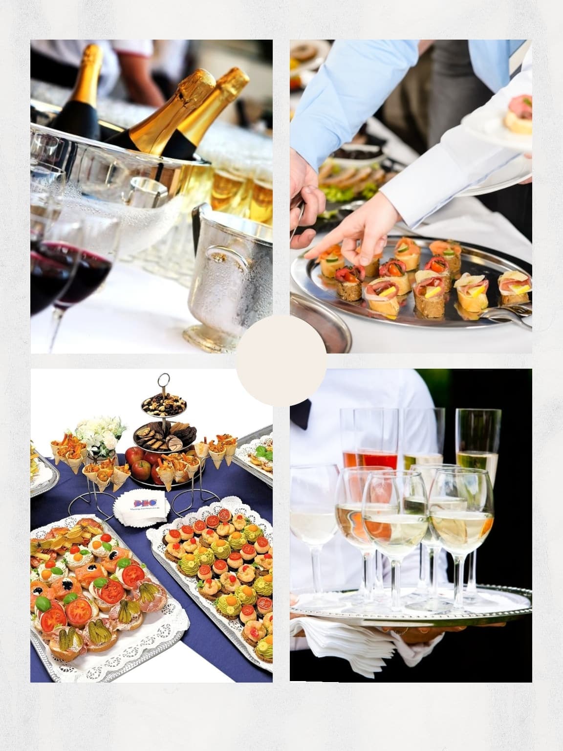 Sektempfang von PEC Party Event Catering: eingedeckte Stehtische mit Fingerfood und Sektgläsern