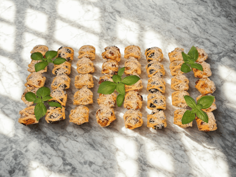Blätterteigtaschen mediterran <br> [40 Stück / Platte] <br> [1 Stück = 1,61€]