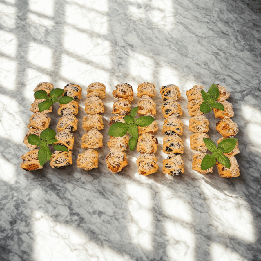 Blätterteigtaschen mediterran <br> [40 Stück / Platte] <br> [1 Stück = 1,61€]